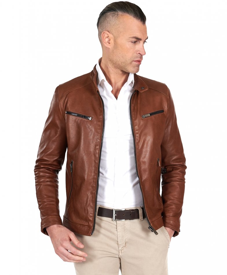 Man leather biker Jacket vintage tan leather biker jacket Hamilton