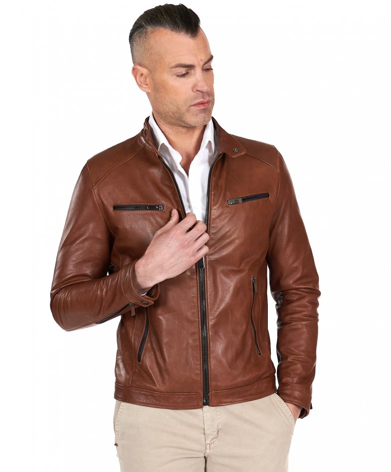 Man leather biker Jacket vintage tan leather biker jacket Hamilton