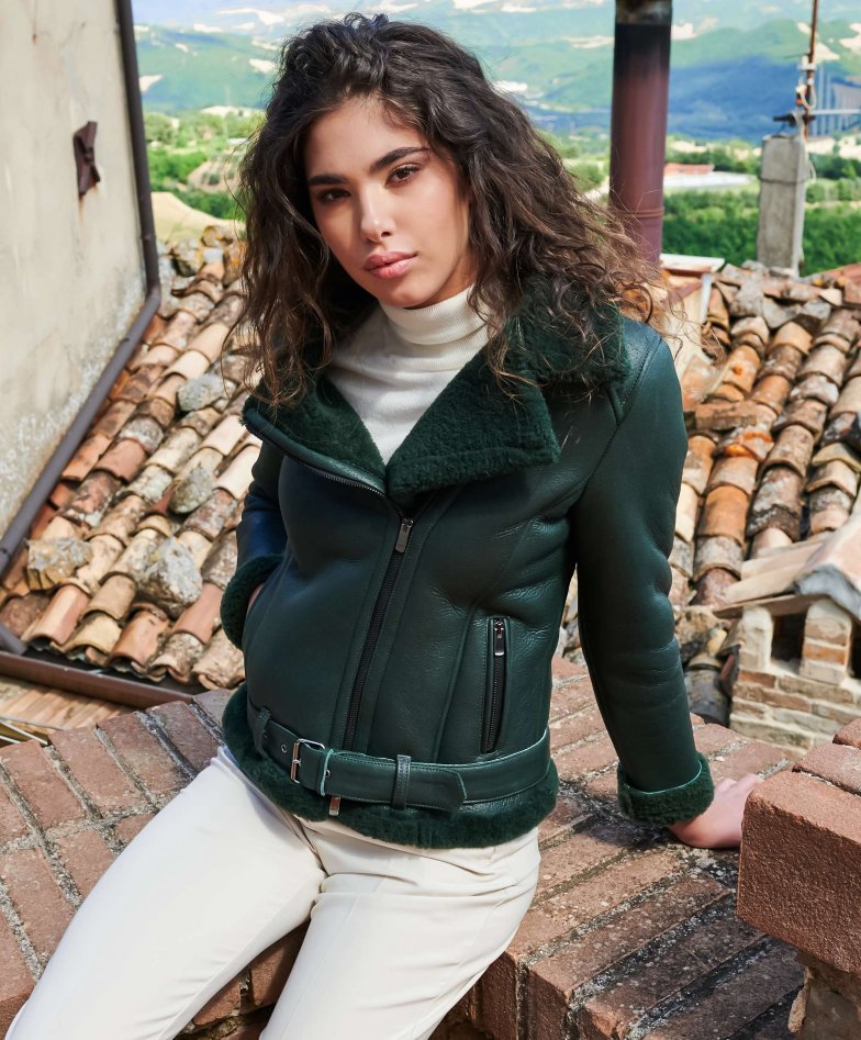 green leather shearling jacket