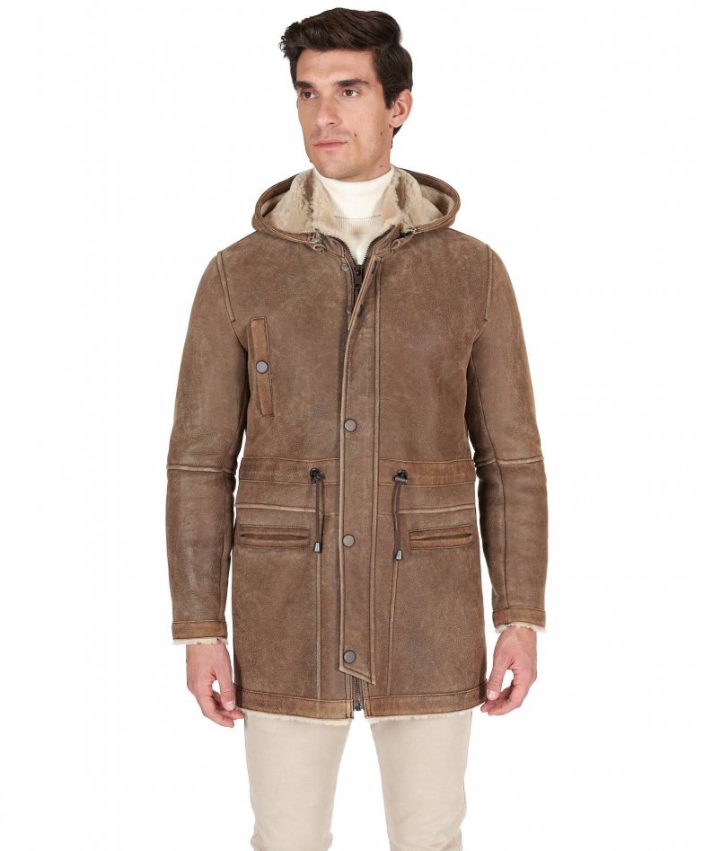 Men shearling | D\'Arienzo leather taupe color jacket Thomas
