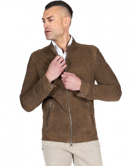 Taupe suede leather bomber...