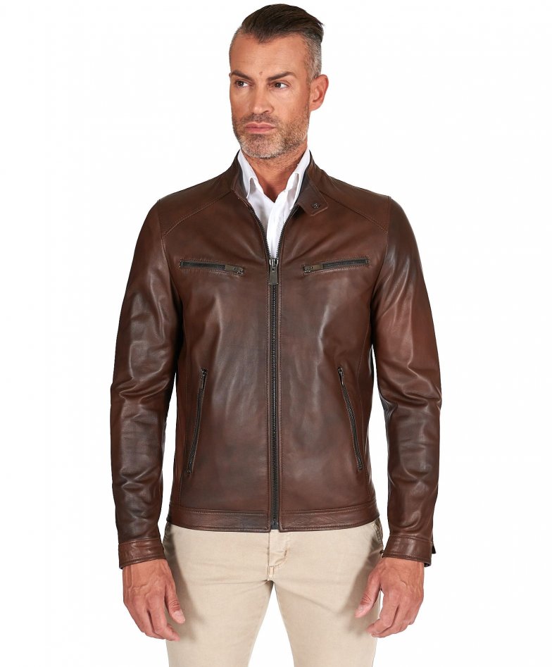 Men's Leather biker jacket vintage biker jacket brown jacket 