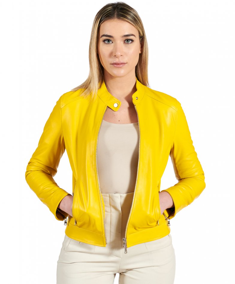 Yellow leather hot sale top