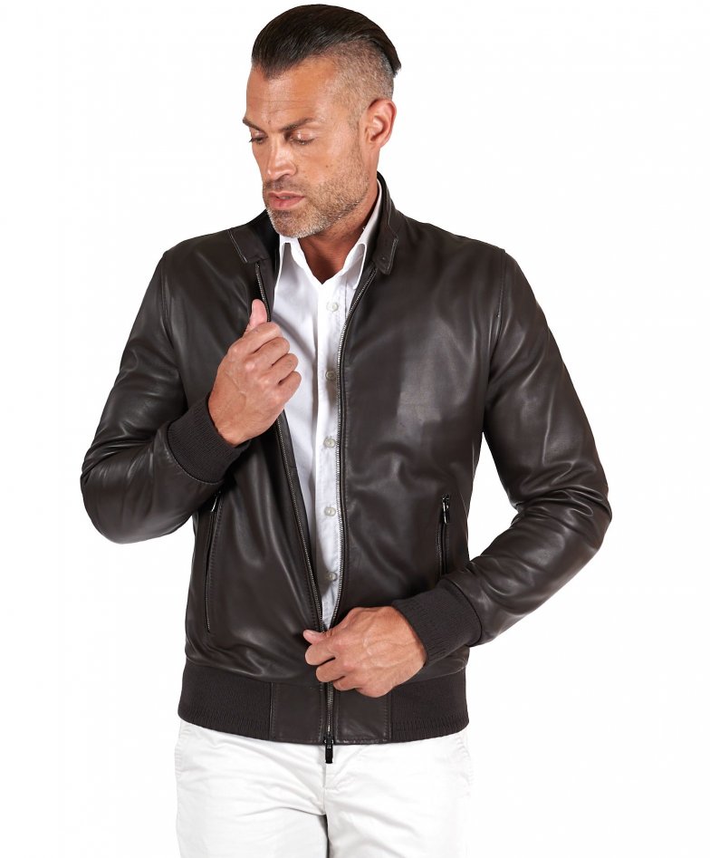 9805AI giubbotto pelle uomo B&W men vintage effect leather jacket brown