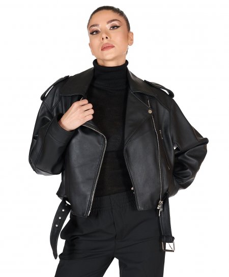 Black leather oversize...