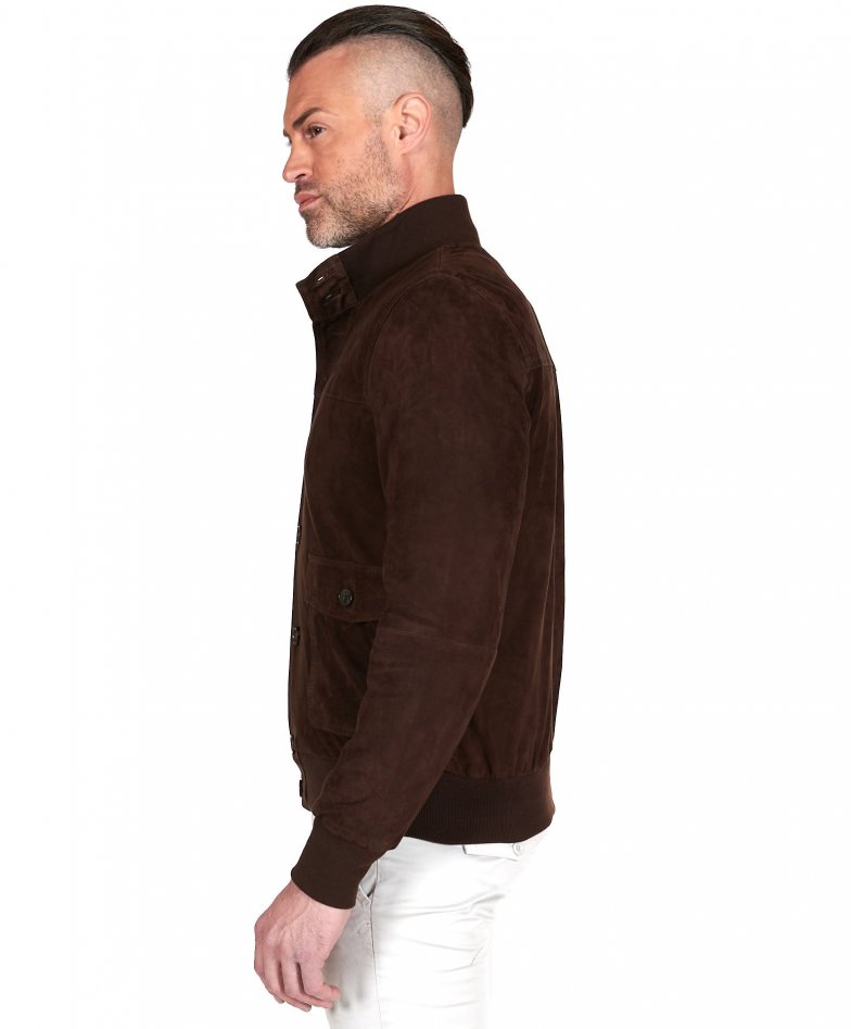 Alex Bottoni - Dark brown suede lamb leather bomber jacket with buttons