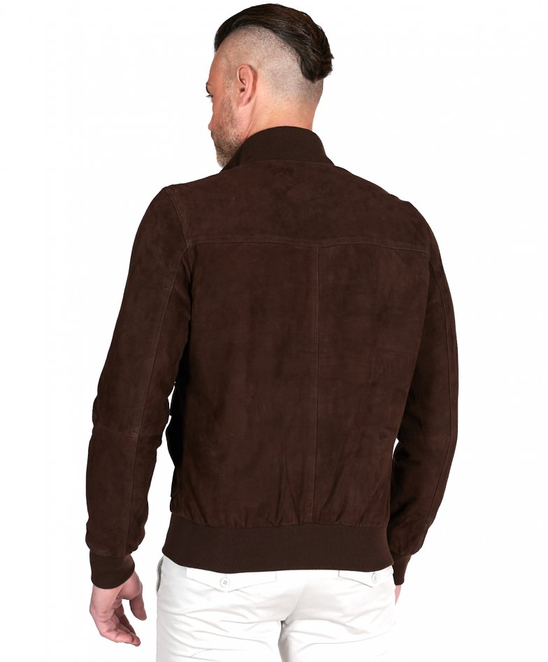 Alex Bottoni - Dark brown suede lamb leather bomber jacket with buttons