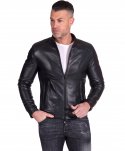 Blouson cuir noir deux poches veste moto agneau plongé