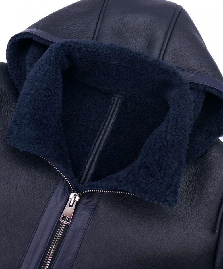 di Bello - Men's Navy Blue Merino Shearling-Lined Rain Jacket, Large - Euro Size 52