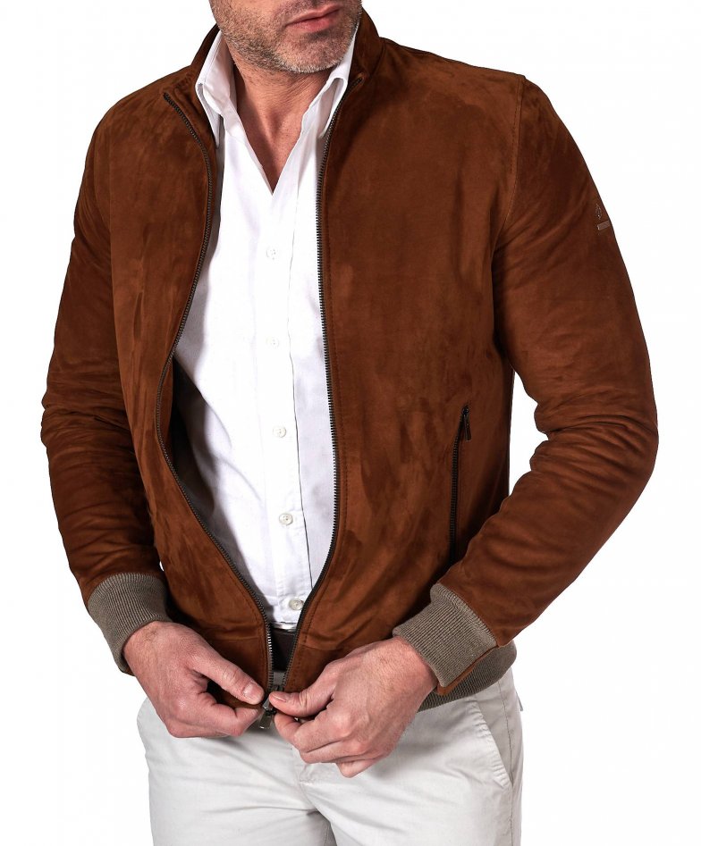 Men's Suede bomber cognac suede jacket blouson suede tan color 106