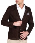 Blazer in pelle scamosciata color marrone con due bottoni