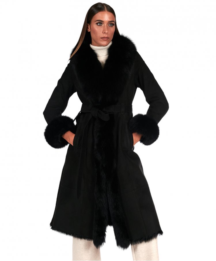 Black lamb shearling coat...