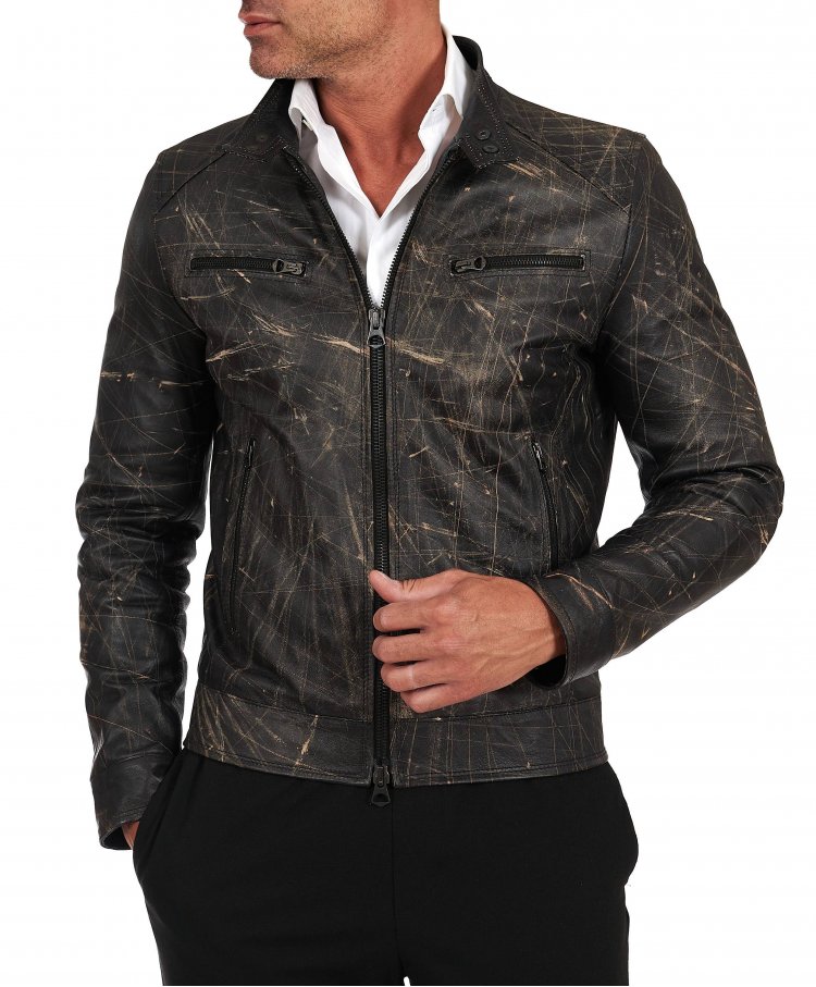 Black lamb leather biker...