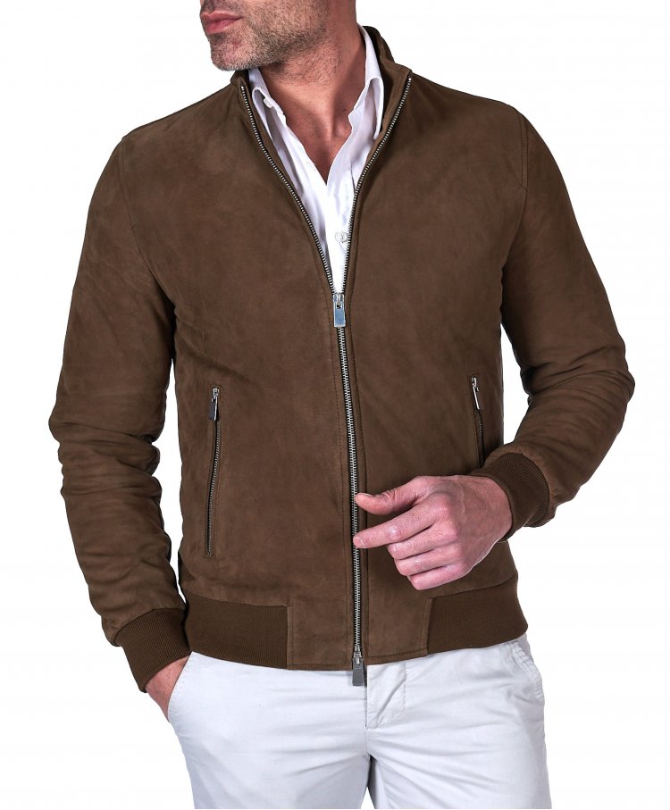 Taupe suede leather bomber...