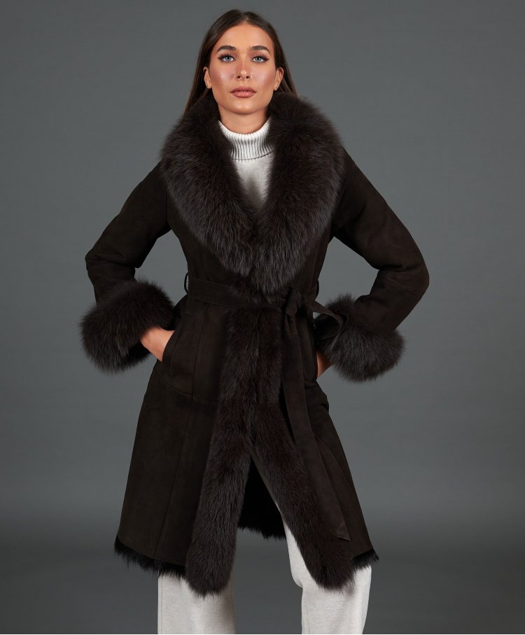 Dark brown lamb shearling...