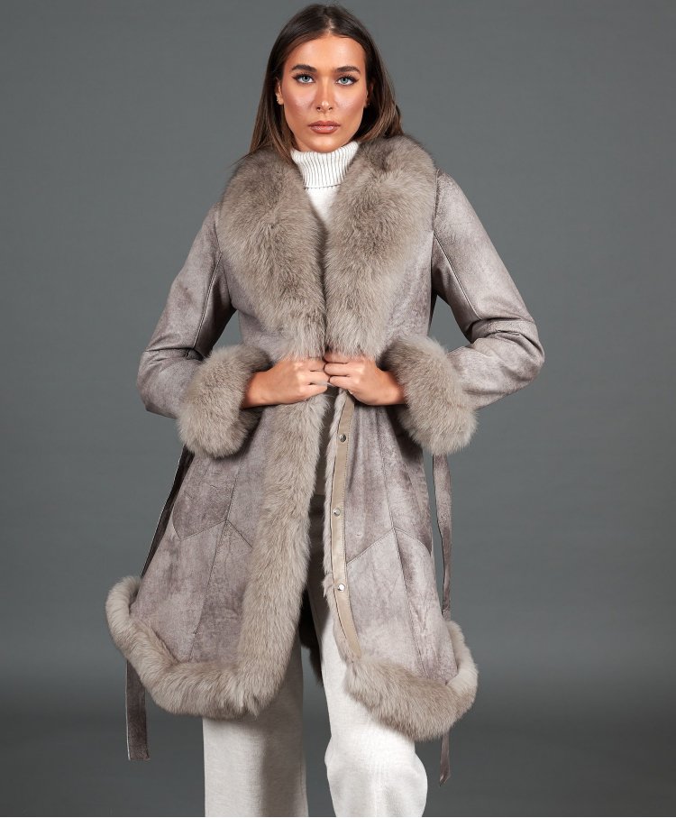 Grey nappa lapin fur coat...