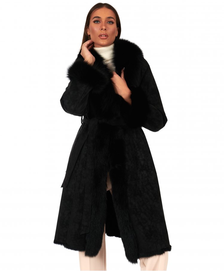 Black lamb shearling coat...