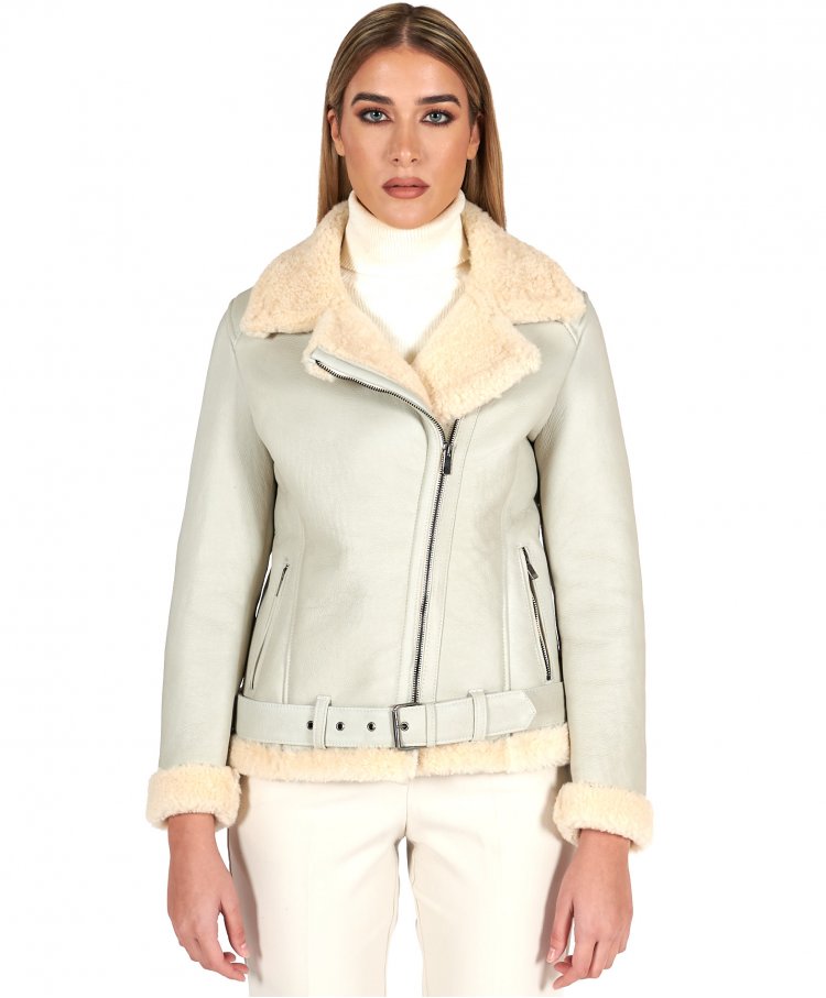 Grey shearling lamb belted...