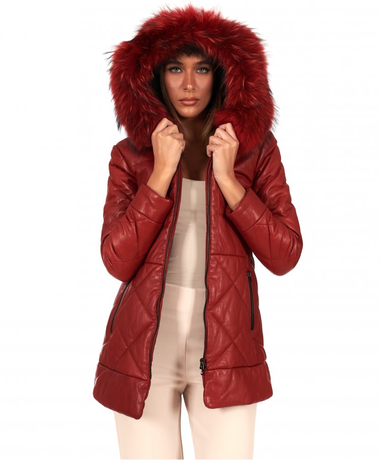 Red hooded natural leather...