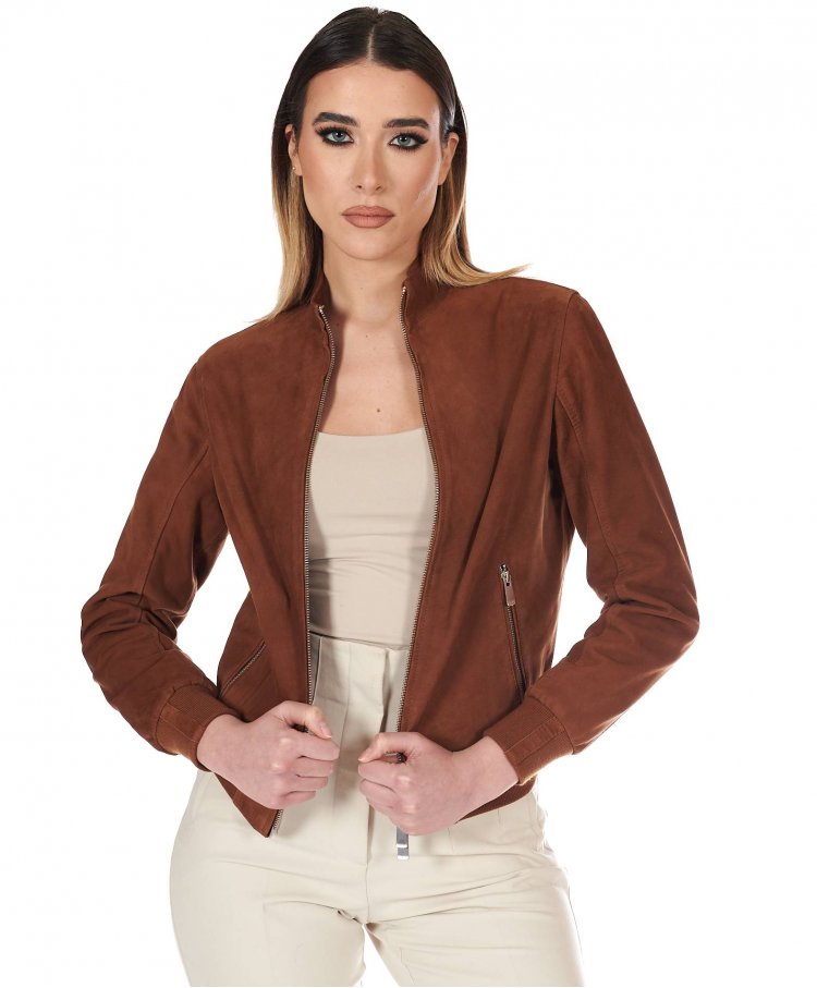 Tan suede leather bomber...