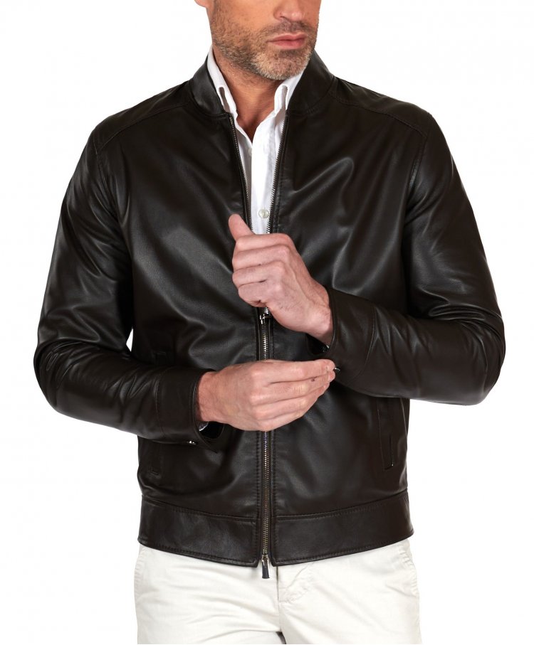 Brown natural leather biker...