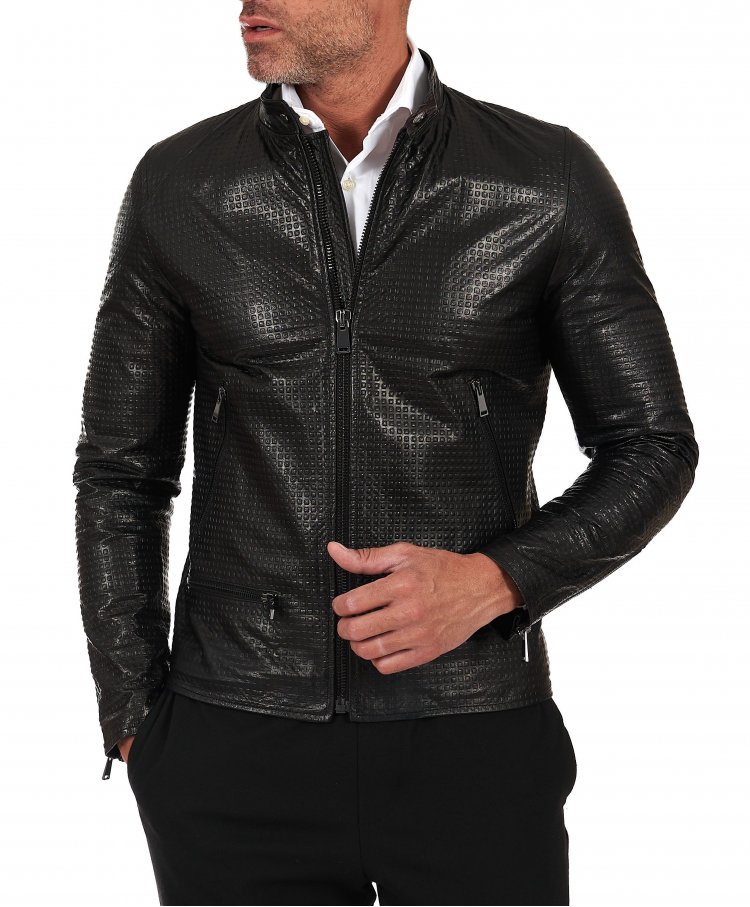 Black jacket in embossed...