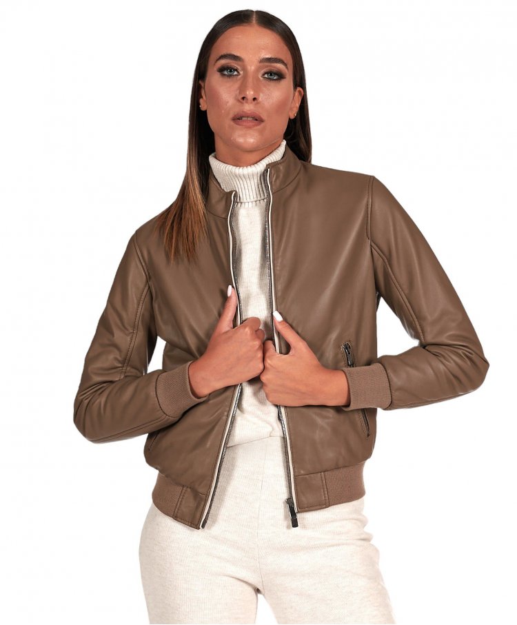 Taupe lamb leather bomber...