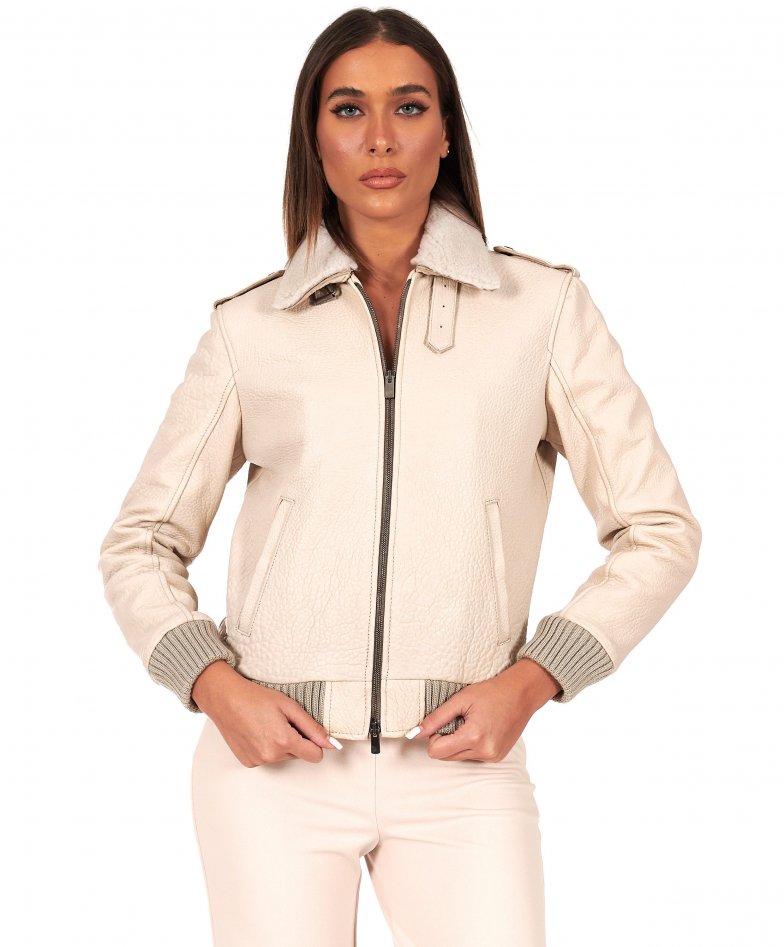 Cream colour leather jacket fashion