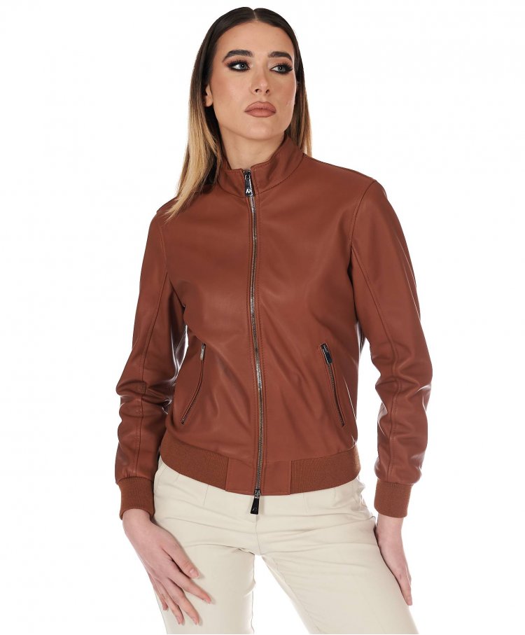 Tan lamb leather bomber...