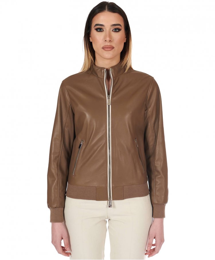 Taupe leather bomber jacket...