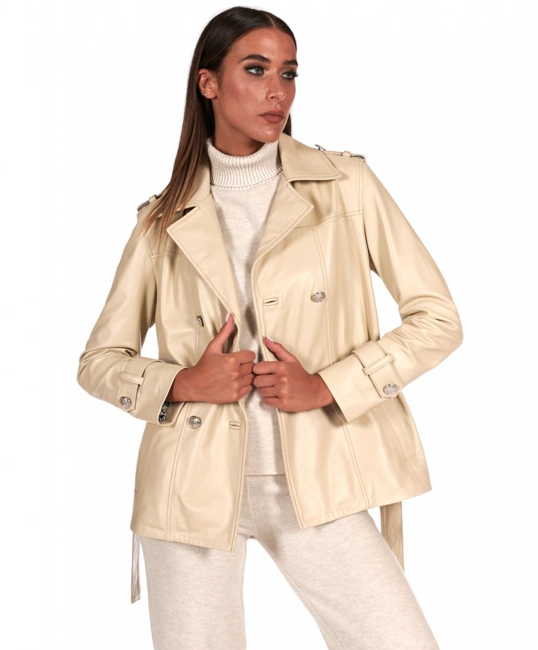 Leather jacket cream color hotsell