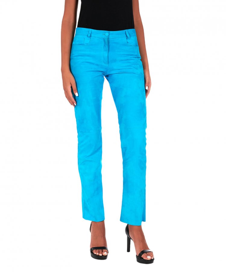 Turquoise suede trousers...