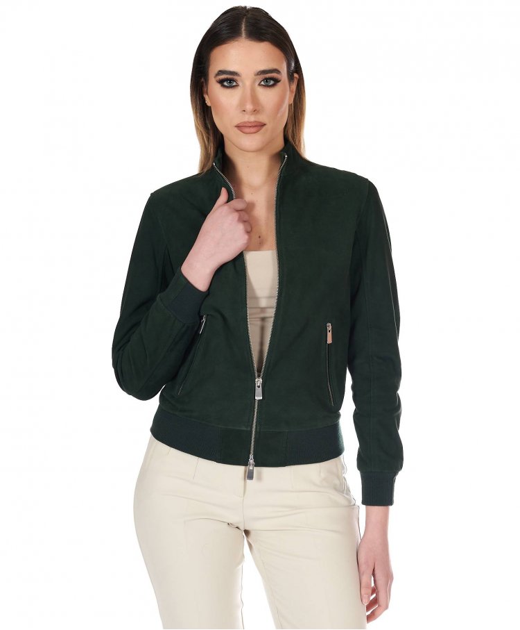 Green suede leather bomber...