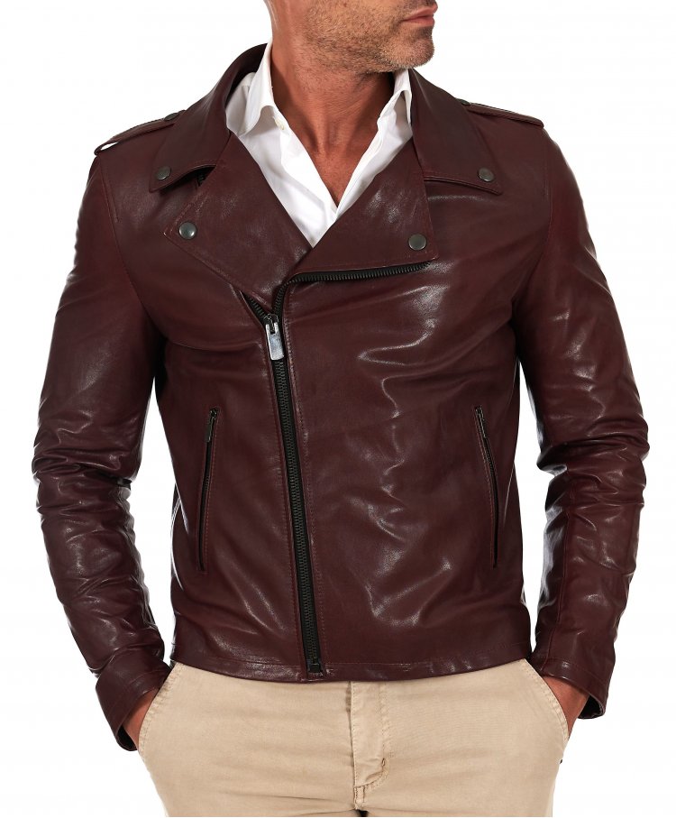 Bordeaux lamb leather biker...