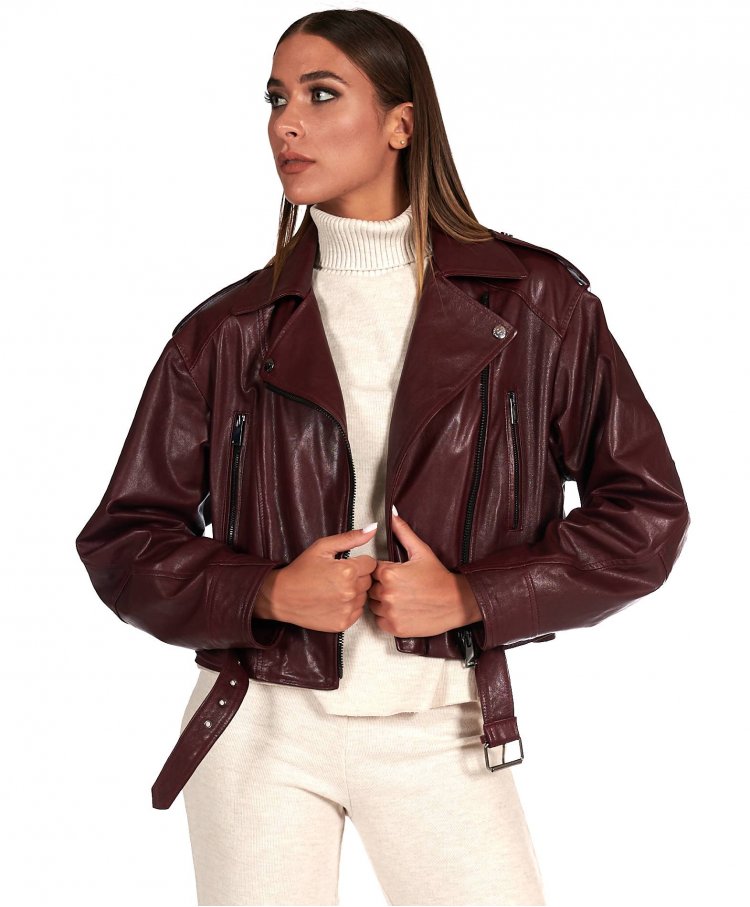 Bordeaux leather biker...