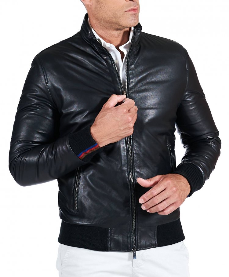 Black padded leather bomber...