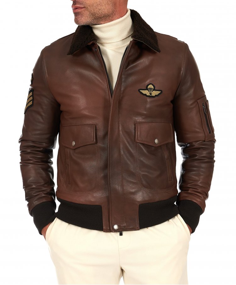 Brown lamb leather bomber...