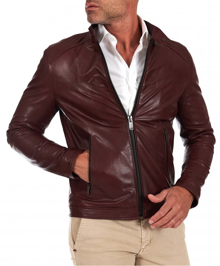 Bordeaux leather biker...