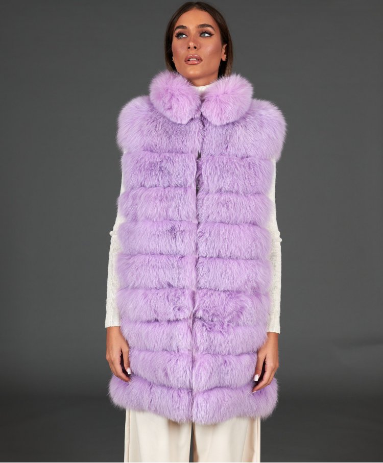 3 in 1 Sleeveless fox fur coat with ring collar • lilac color  