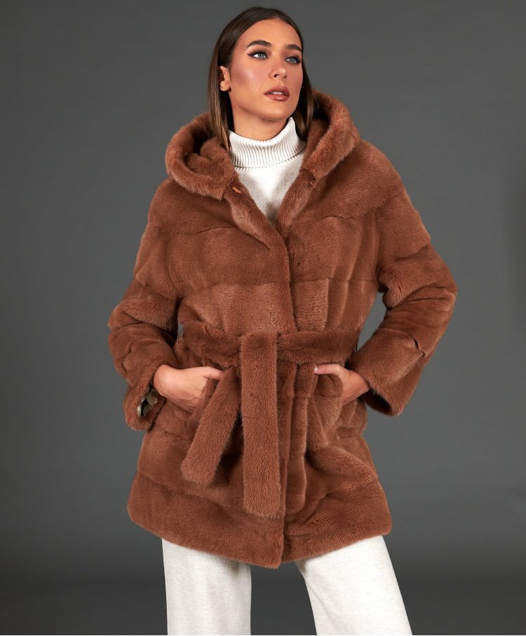 Mink fur jacket with hood...