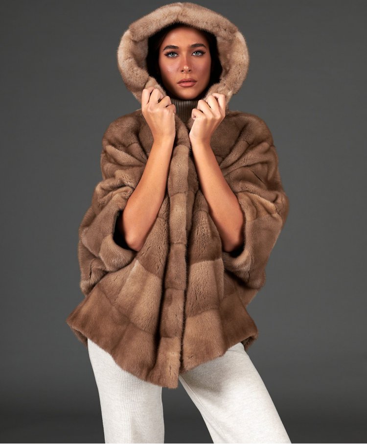 Mink fur cape jacket with...