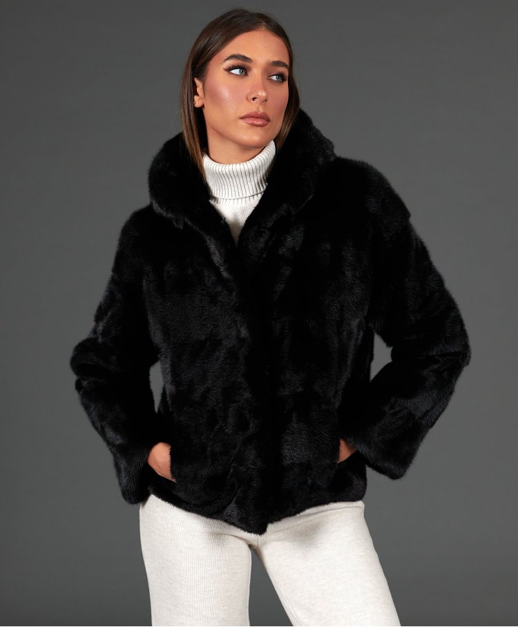 Mink fur hooded jacket clip...