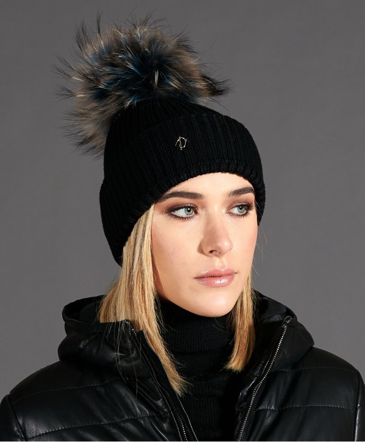 Black beanie hat with...