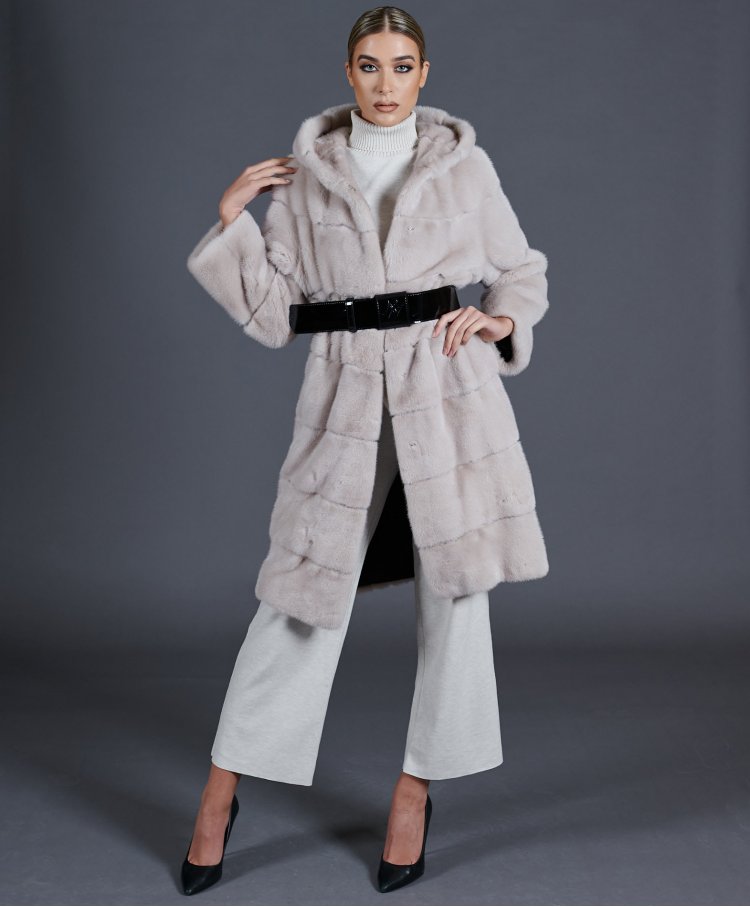 Mink fur coat with hood and...