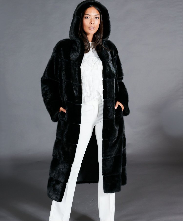 Mink fur coat with hood and...