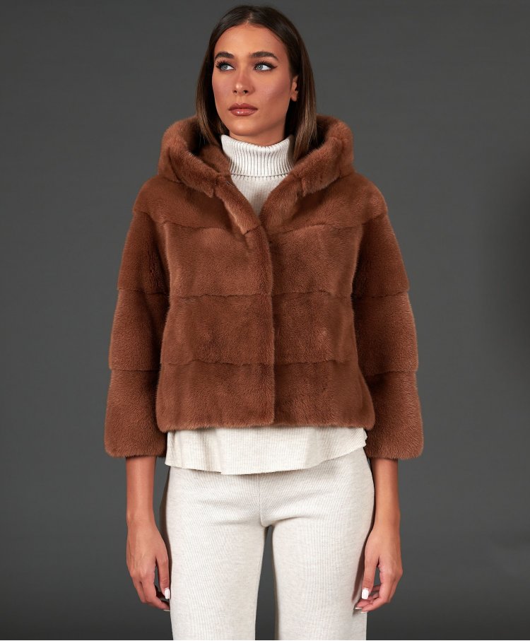 Mink fur hooded jacket with...