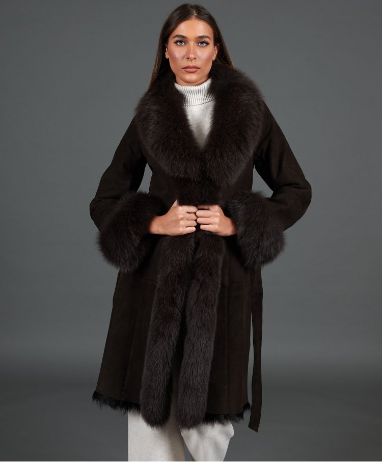 Dark brown lamb shearling...