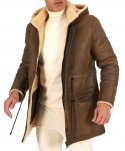 Cappotto Montone Shearling color fango con cappuccio staccabile