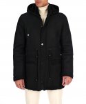 Cappotto Montone Shearling nero con cappuccio staccabile