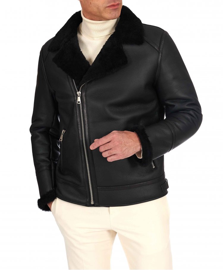 Black Shearling biker...